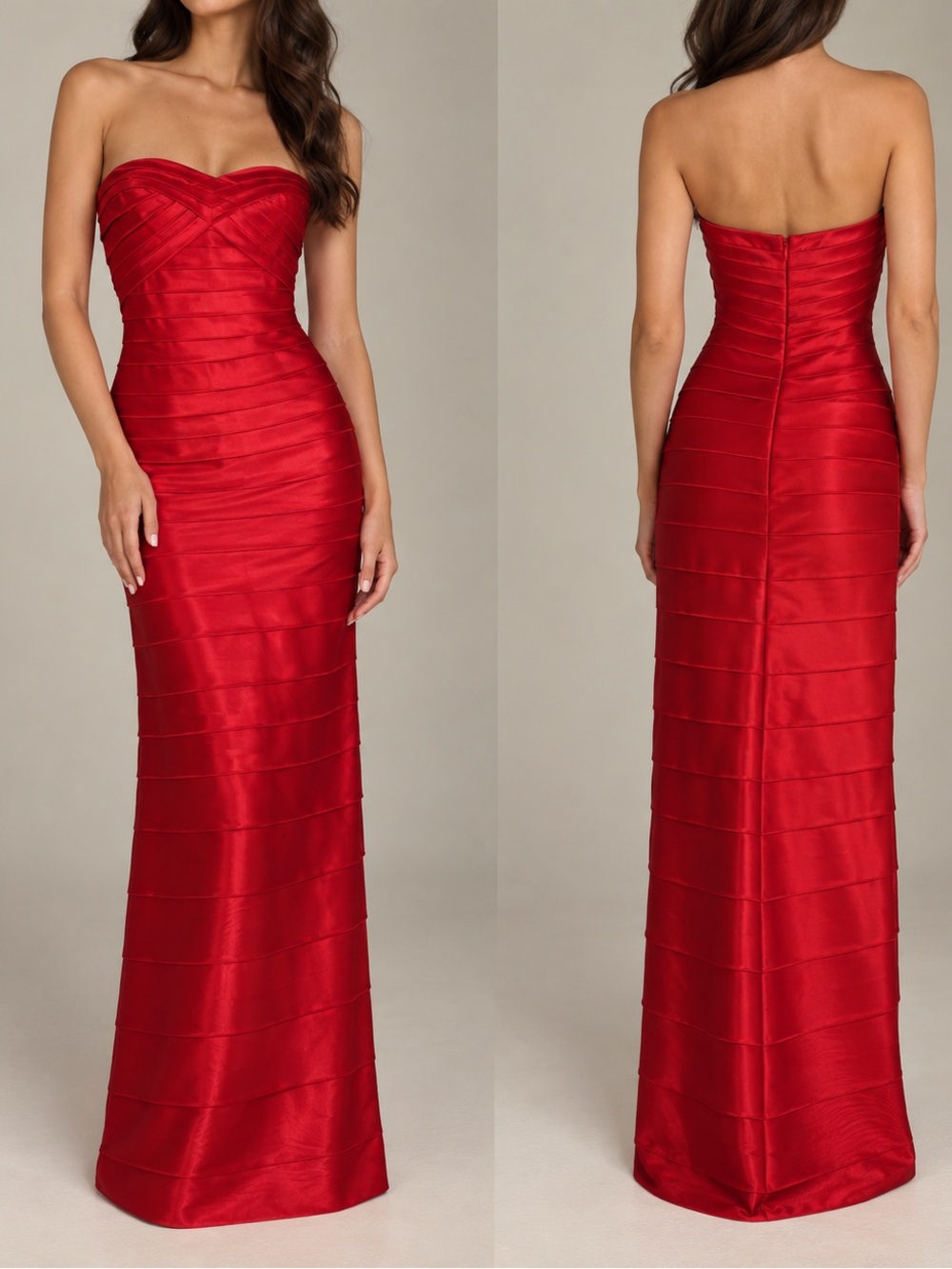 BCBGMAXAZRIA Red Strapless Pleated Evening Gown Size 2 ❤️